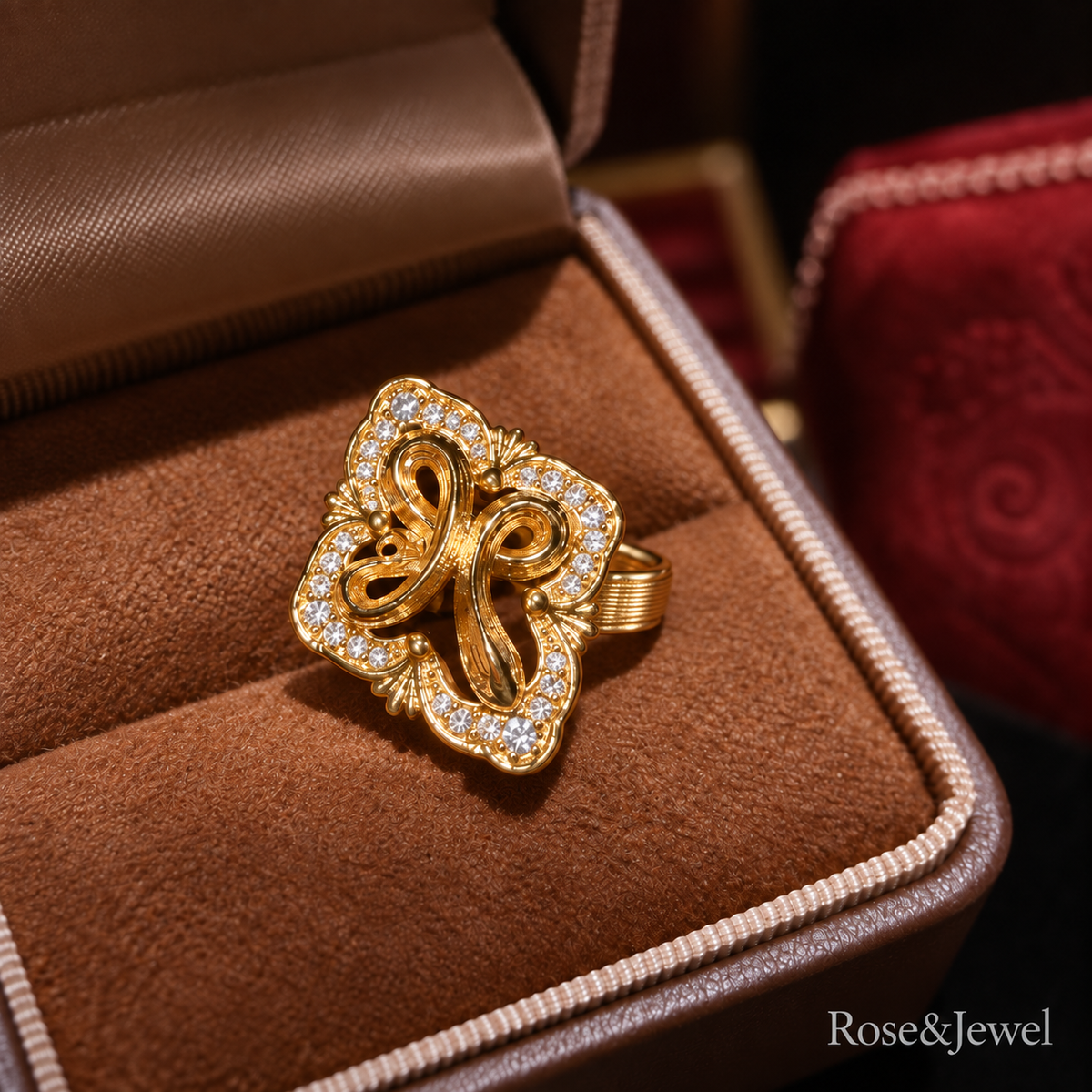 Golden Serpent ring with aligned band and ornamental face