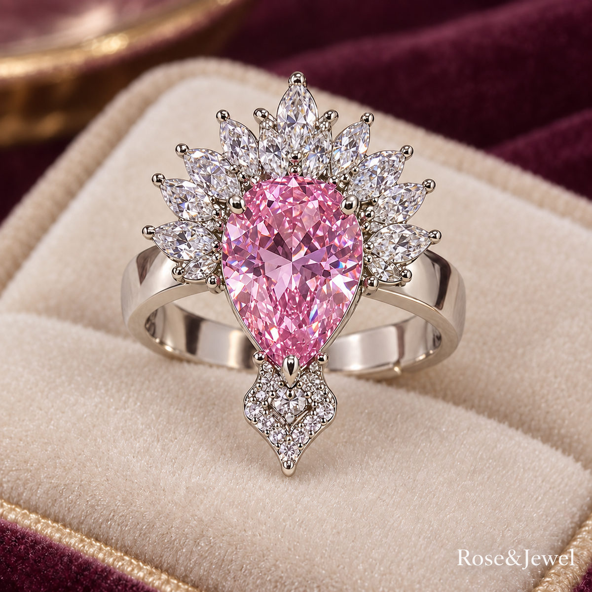 Pink Regalia adjustable ring with marquise accents