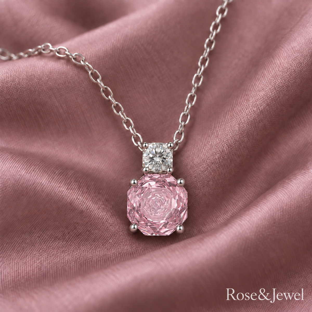 Pink rose-pattern octagonal jewelry pendant