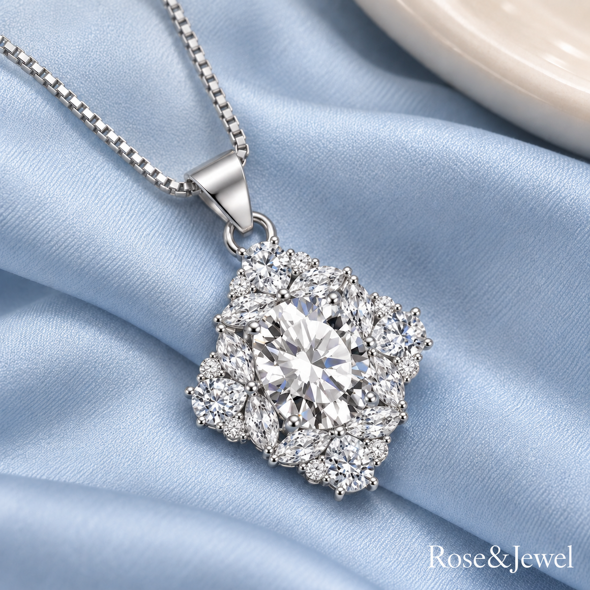 White floral halo jewelry pendant