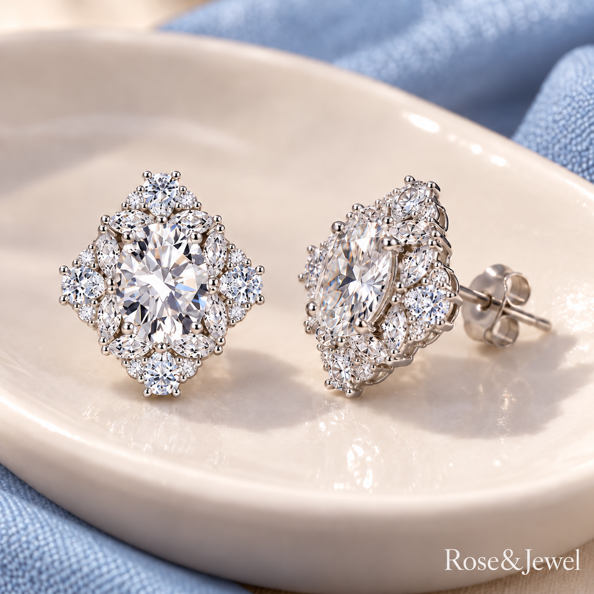 White floral halo jewelry studs