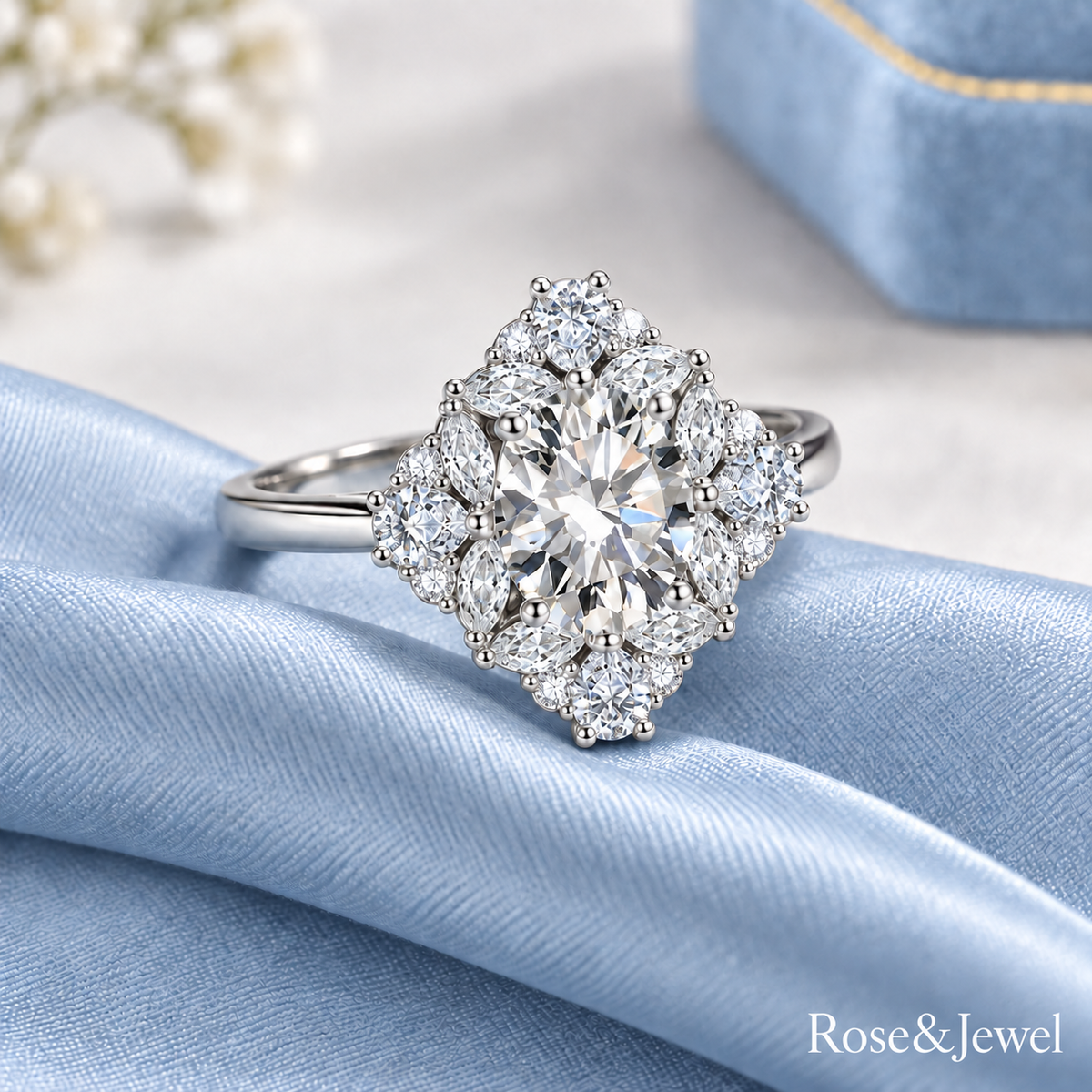 White floral halo jewelry ring
