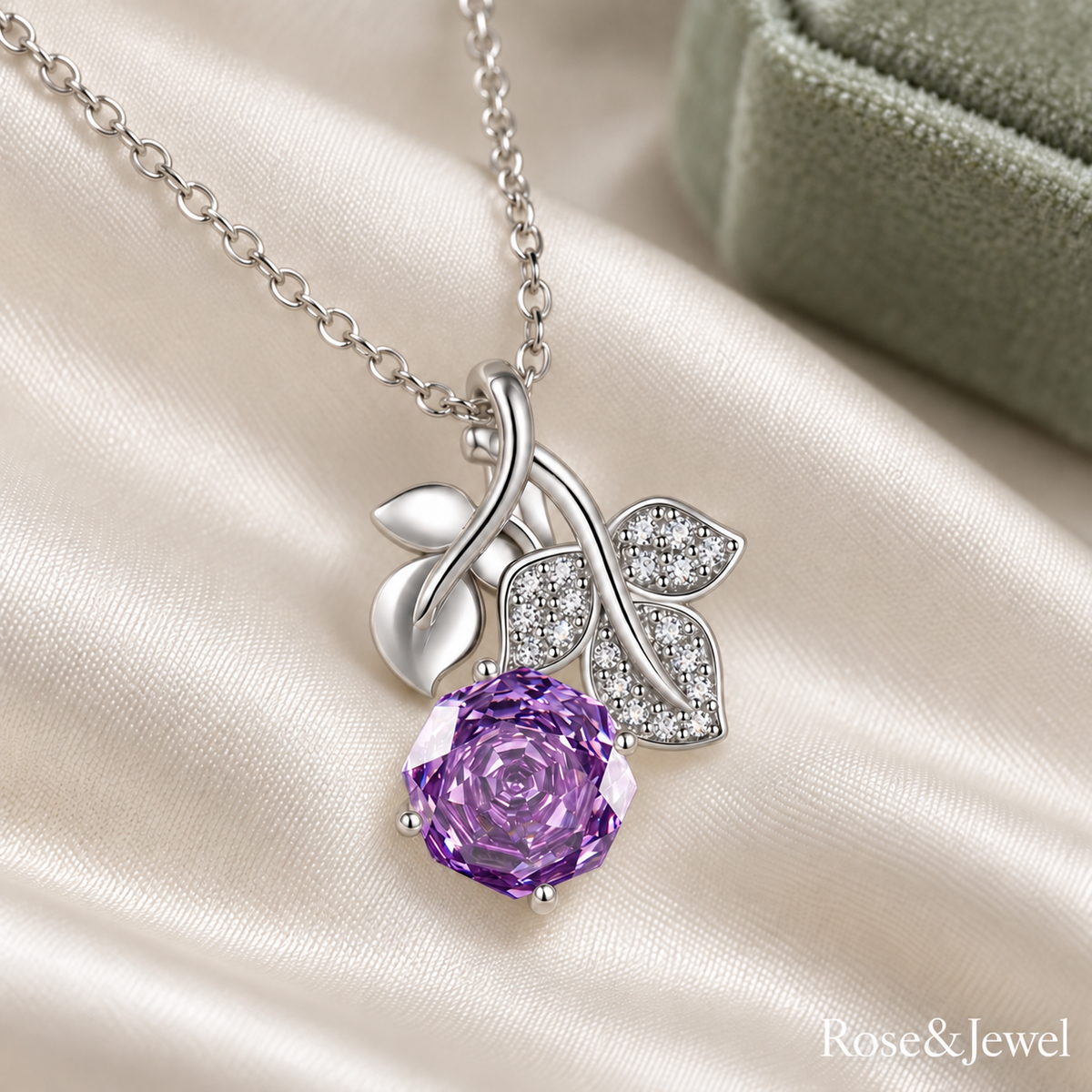 Purple rose and leaf pendant