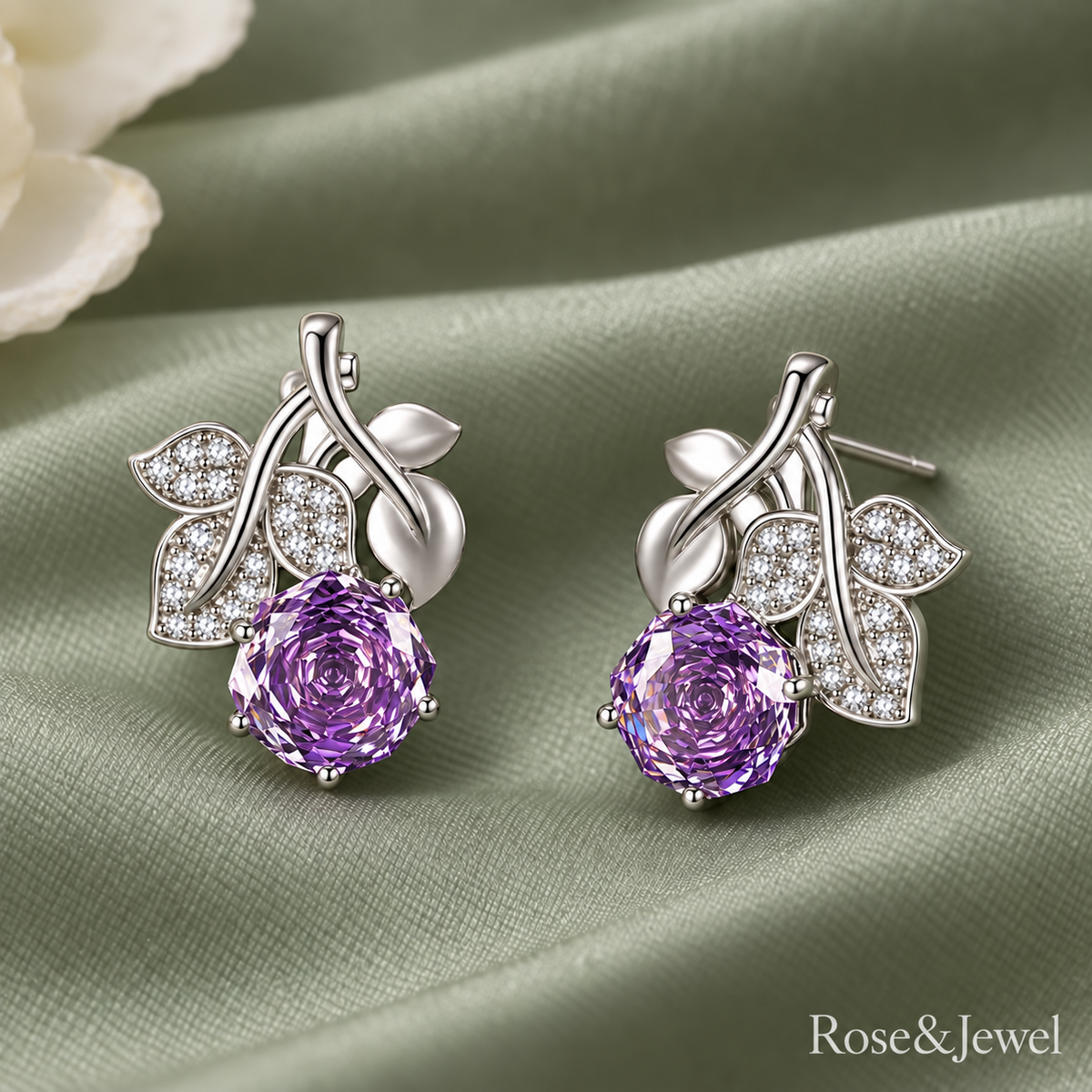 Purple rose and leaf studs